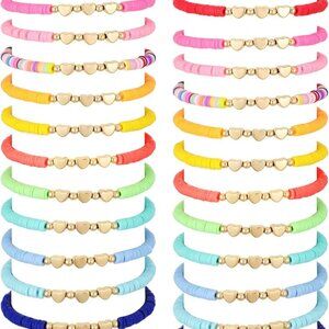 24 Pcs Colorful Friendship Heart Bracelets Surfer Stretch Beaded Kids Bracelet f